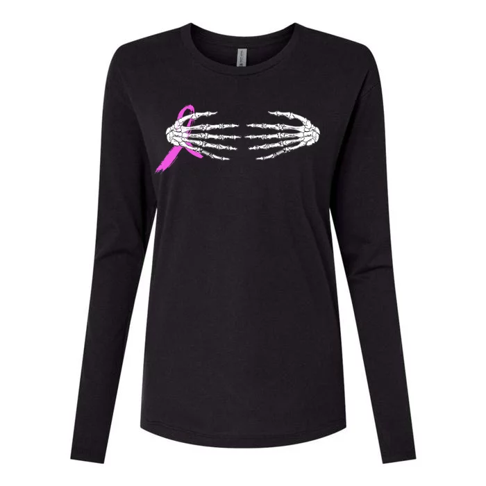 Breast Cancer Skeleton Hands Womens Cotton Relaxed Long Sleeve T-Shirt