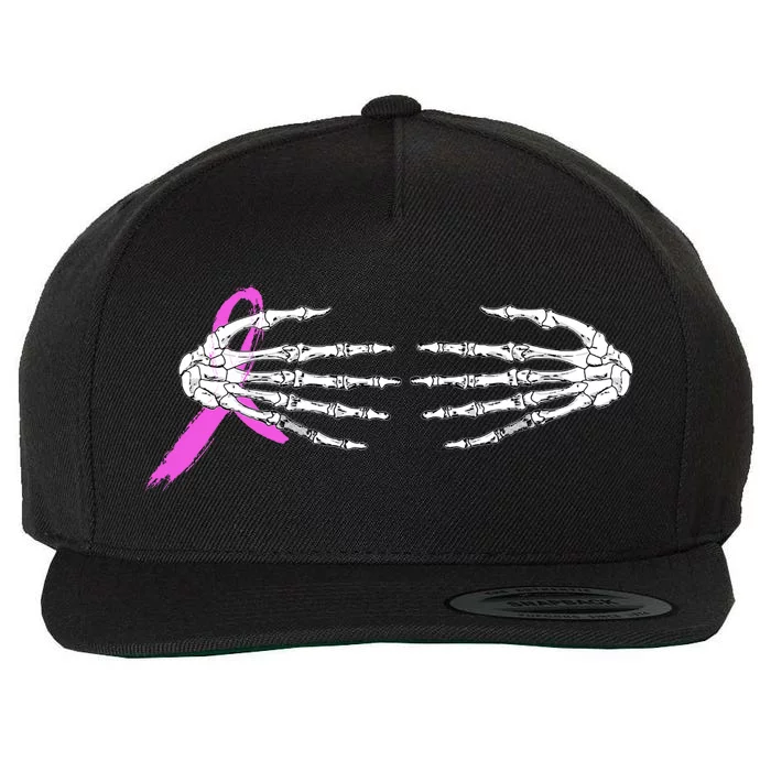 Breast Cancer Skeleton Hands Wool Snapback Cap