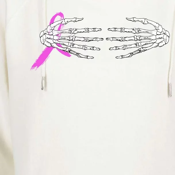 Breast Cancer Skeleton Hands Womens Funnel Neck Pullover Hood