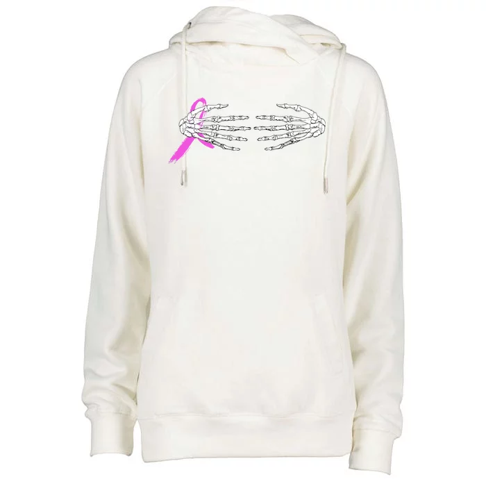 Breast Cancer Skeleton Hands Womens Funnel Neck Pullover Hood