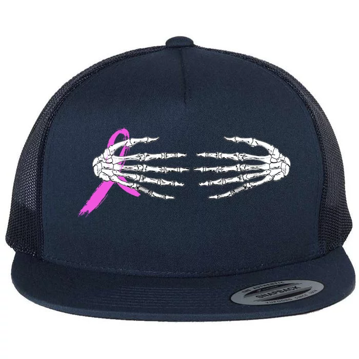 Breast Cancer Skeleton Hands Flat Bill Trucker Hat