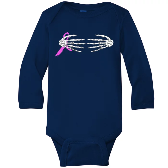 Breast Cancer Skeleton Hands Baby Long Sleeve Bodysuit