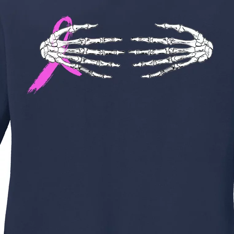 Breast Cancer Skeleton Hands Ladies Long Sleeve Shirt