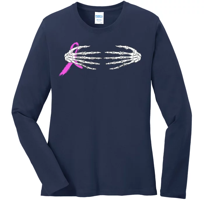 Breast Cancer Skeleton Hands Ladies Long Sleeve Shirt