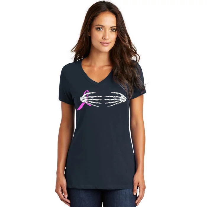 Breast Cancer Skeleton Hands Women's V-Neck T-Shirt