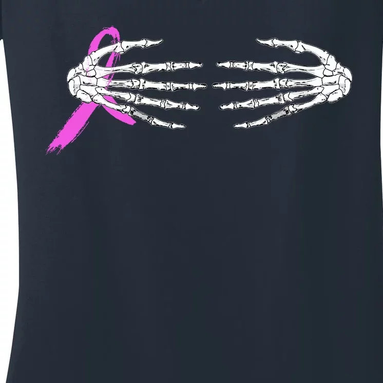 Breast Cancer Skeleton Hands Women's V-Neck T-Shirt