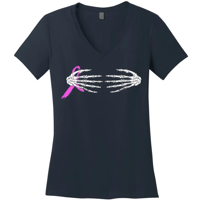 Breast Cancer Skeleton Hands Women's V-Neck T-Shirt