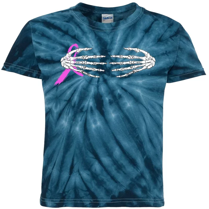 Breast Cancer Skeleton Hands Kids Tie-Dye T-Shirt