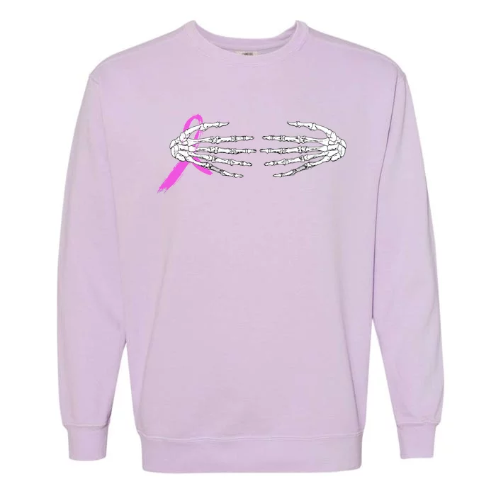 Breast Cancer Skeleton Hands Garment-Dyed Sweatshirt