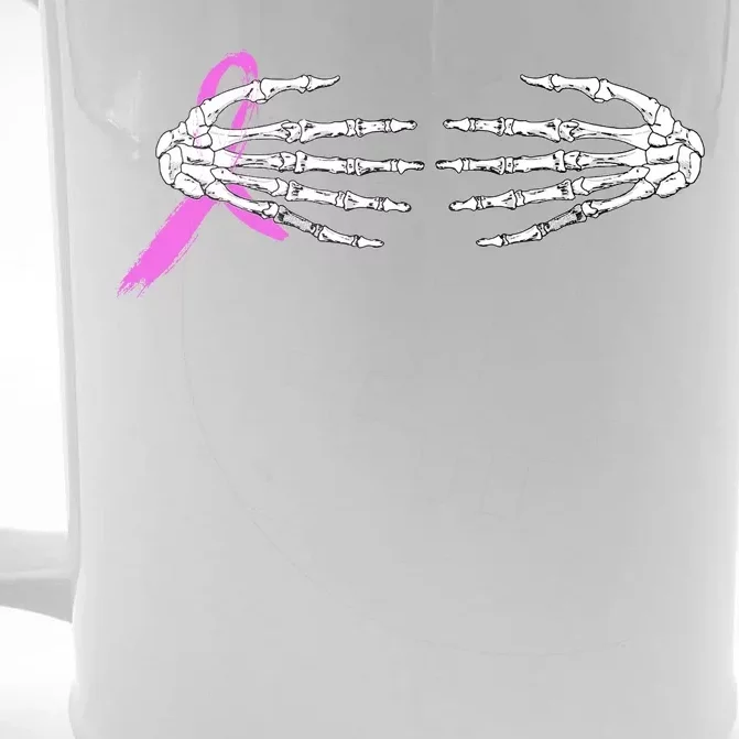 Breast Cancer Skeleton Hands Front & Back Beer Stein