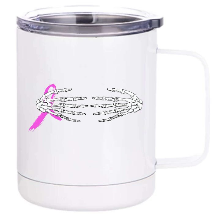 Breast Cancer Skeleton Hands Front & Back 12oz Stainless Steel Tumbler Cup