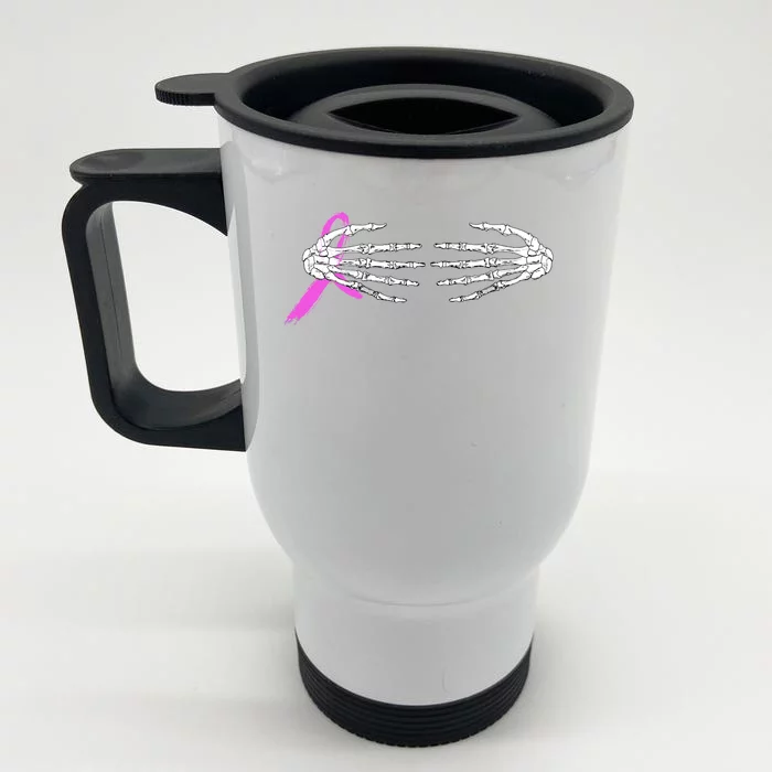 Breast Cancer Skeleton Hands Front & Back Stainless Steel Travel Mug