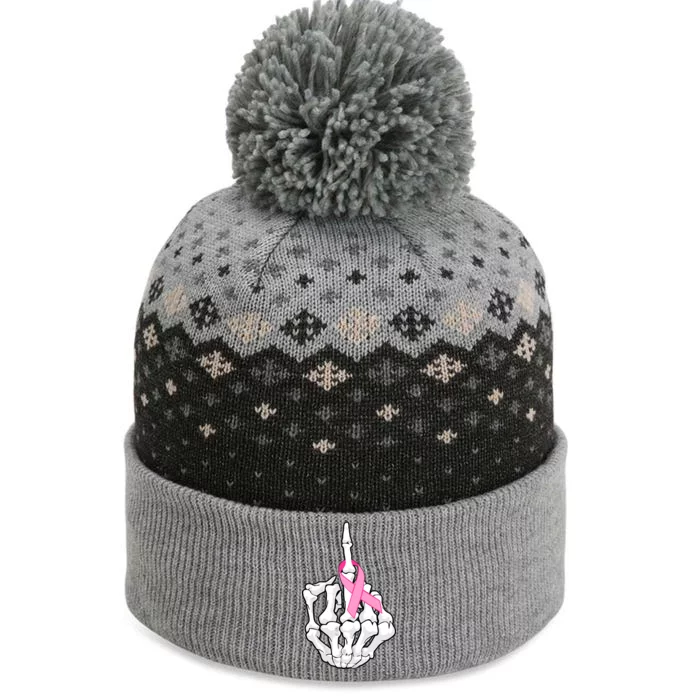 Breast Cancer Skeleton Middle Finger Ribbon The Baniff Cuffed Pom Beanie