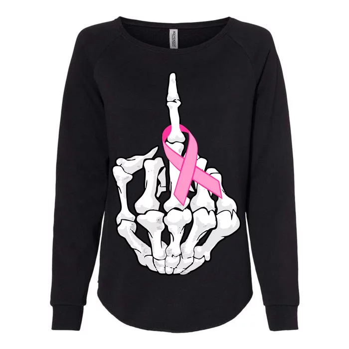 Breast Cancer Skeleton Middle Finger Ribbon Womens California Wash Sweatshirt