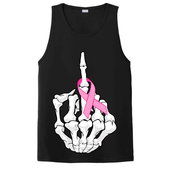 Breast Cancer Skeleton Middle Finger Ribbon Performance Tank