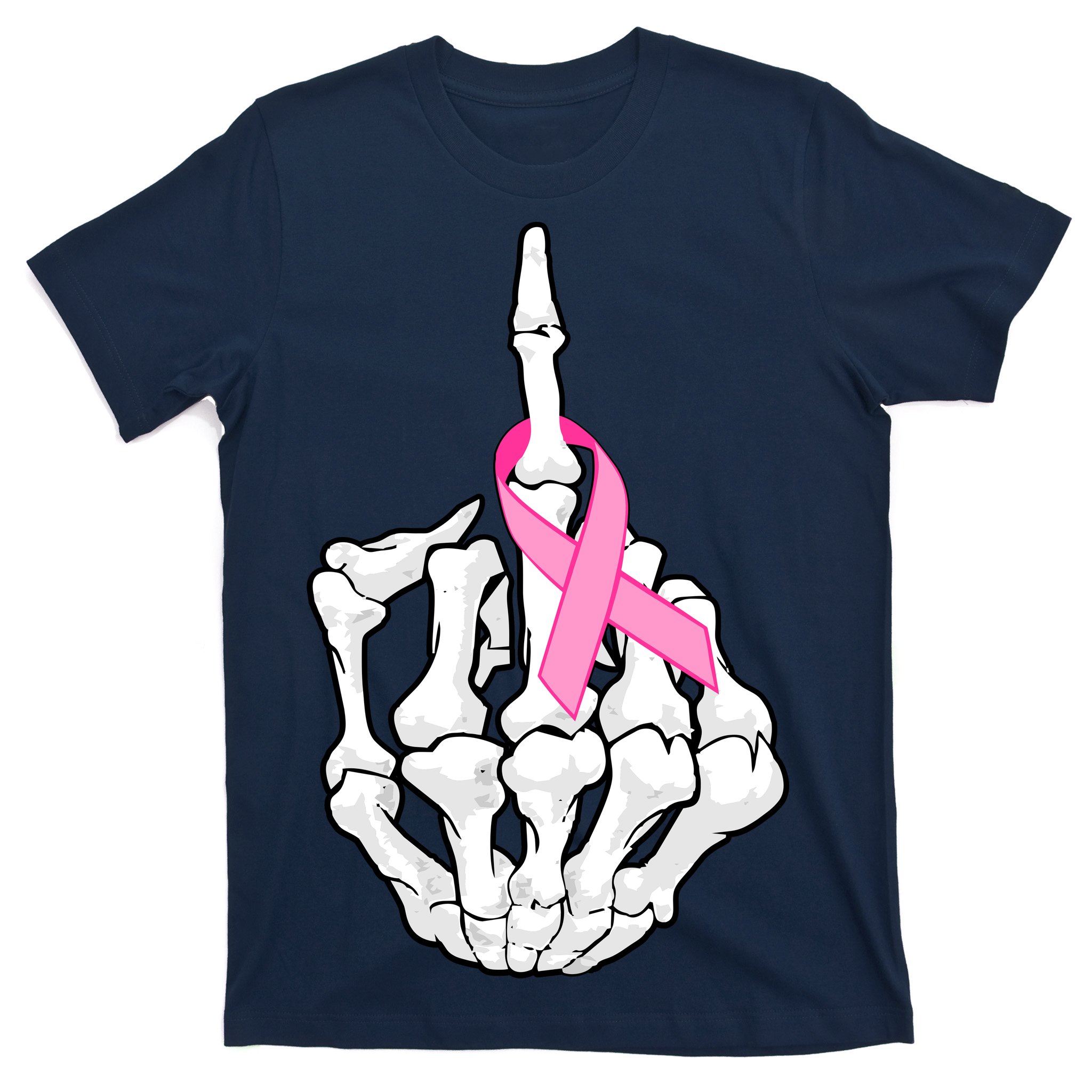 Breast Cancer Skeleton Middle Finger Ribbon T-Shirt