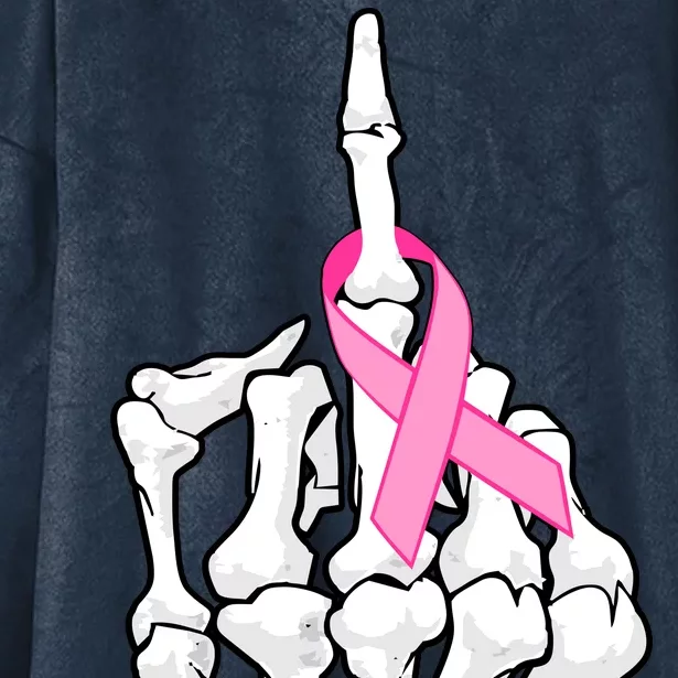 Breast Cancer Skeleton Middle Finger Ribbon Hooded Wearable Blanket