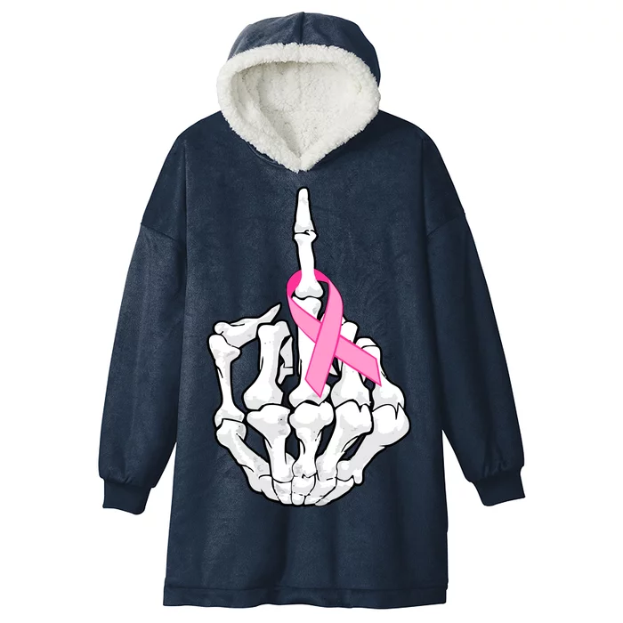 Breast Cancer Skeleton Middle Finger Ribbon Hooded Wearable Blanket