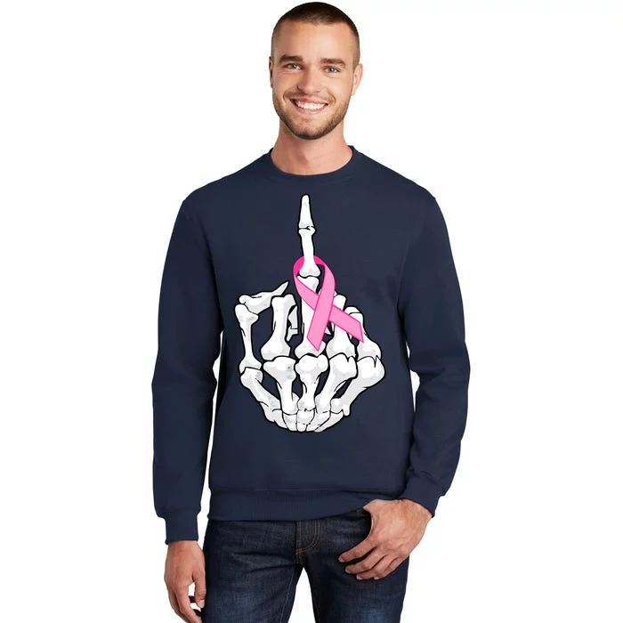 Breast Cancer Skeleton Middle Finger Ribbon Tall Sweatshirt