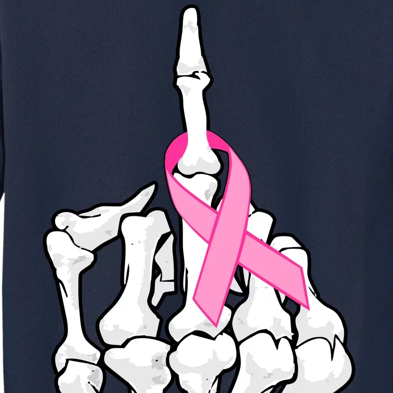 Breast Cancer Skeleton Middle Finger Ribbon Tall Sweatshirt