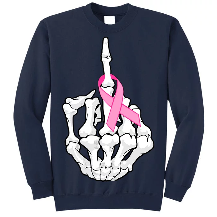 Breast Cancer Skeleton Middle Finger Ribbon Tall Sweatshirt