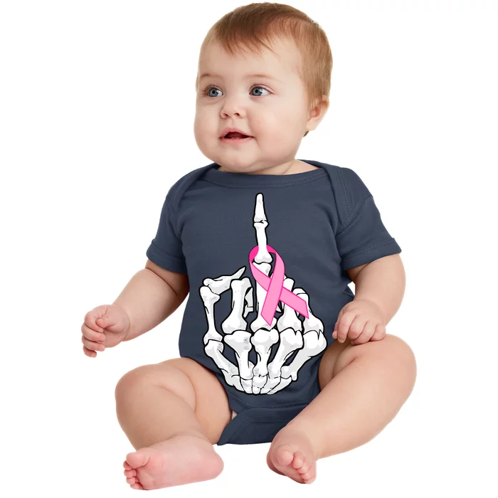 Breast Cancer Skeleton Middle Finger Ribbon Baby Bodysuit