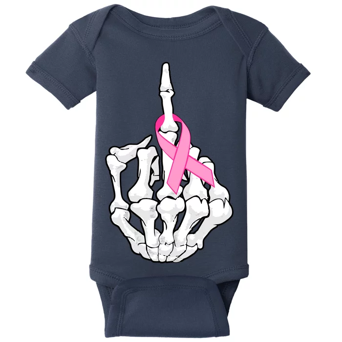 Breast Cancer Skeleton Middle Finger Ribbon Baby Bodysuit