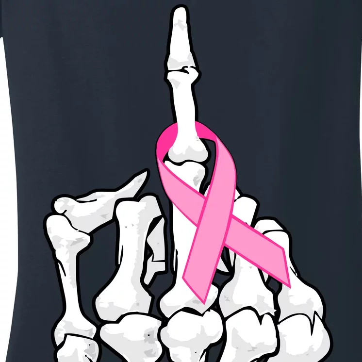 Breast Cancer Skeleton Middle Finger Ribbon Women's V-Neck T-Shirt