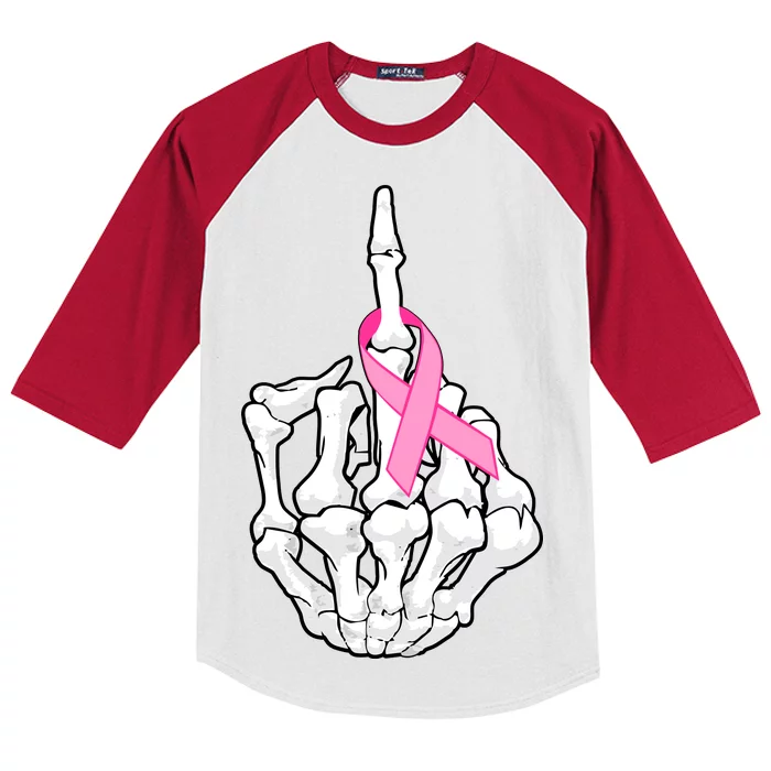 Breast Cancer Skeleton Middle Finger Ribbon Kids Colorblock Raglan Jersey