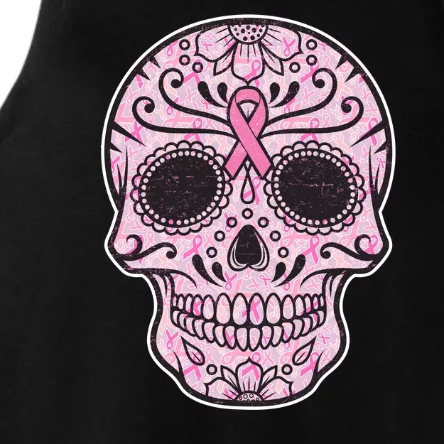 Breast Cancer Sugar Skull Day Of The Dead Dia De Los Muertos Ladies Tri-Blend Wicking Tank