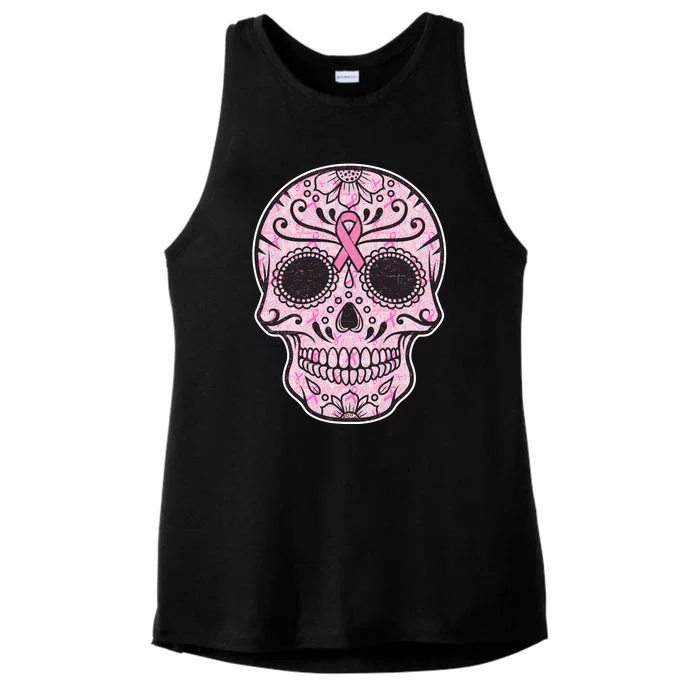 Breast Cancer Sugar Skull Day Of The Dead Dia De Los Muertos Ladies Tri-Blend Wicking Tank