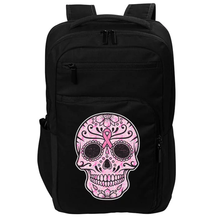 Breast Cancer Sugar Skull Day Of The Dead Dia De Los Muertos Impact Tech Backpack