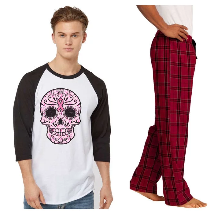 Breast Cancer Sugar Skull Day Of The Dead Dia De Los Muertos Raglan Sleeve Pajama Set