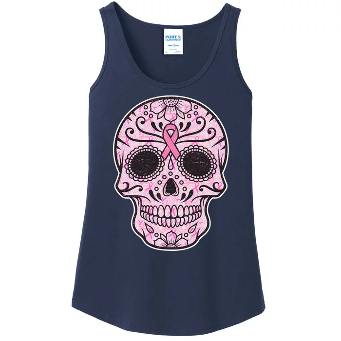 Breast Cancer Sugar Skull Day Of The Dead Dia De Los Muertos Ladies Essential Tank