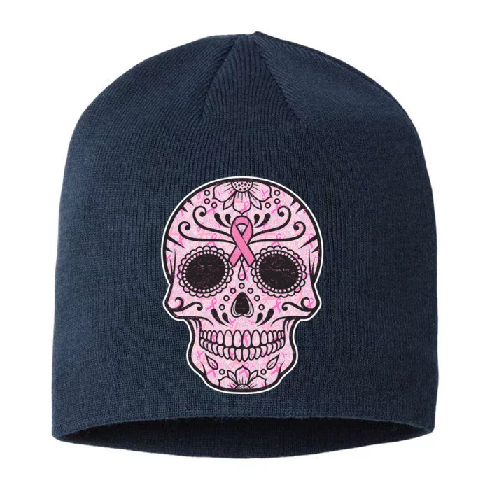 Breast Cancer Sugar Skull Day Of The Dead Dia De Los Muertos 8 1/2in Sustainable Knit Beanie