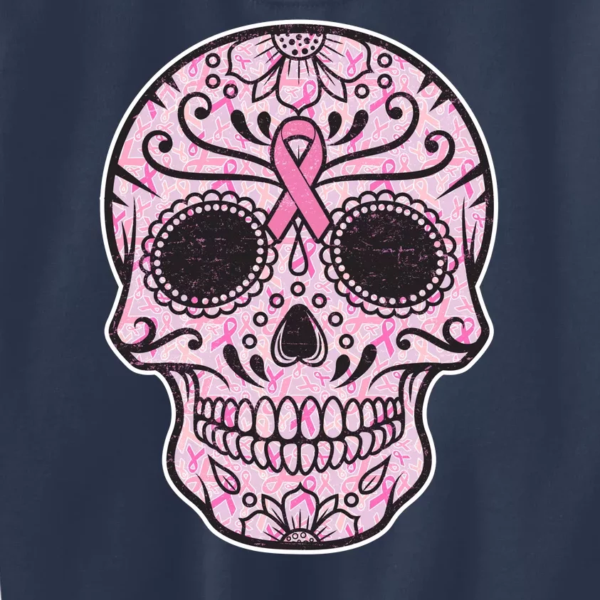 Breast Cancer Sugar Skull Day Of The Dead Dia De Los Muertos Kids Sweatshirt