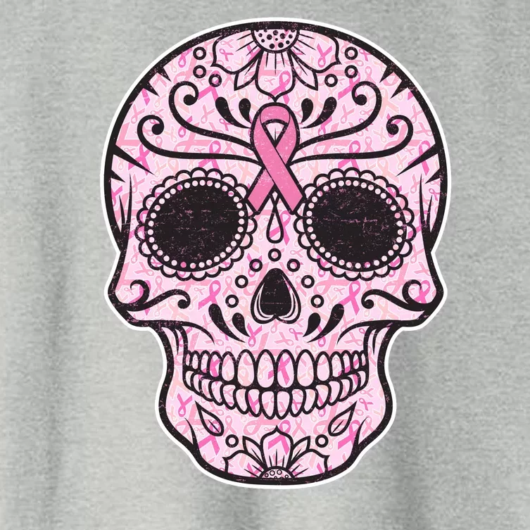 Breast Cancer Sugar Skull Day Of The Dead Dia De Los Muertos Women's Crop Top Tee