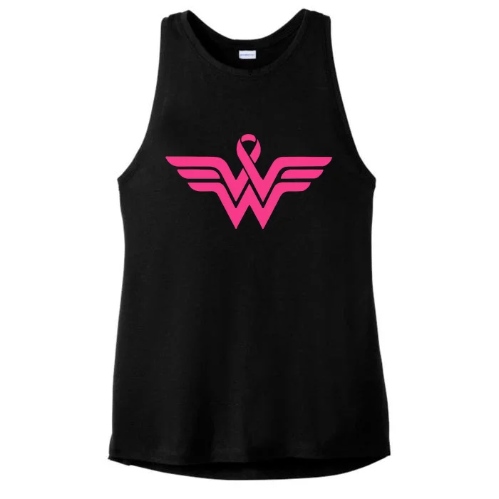 Breast Cancer Superhero Ribbon Logo Ladies Tri-Blend Wicking Tank