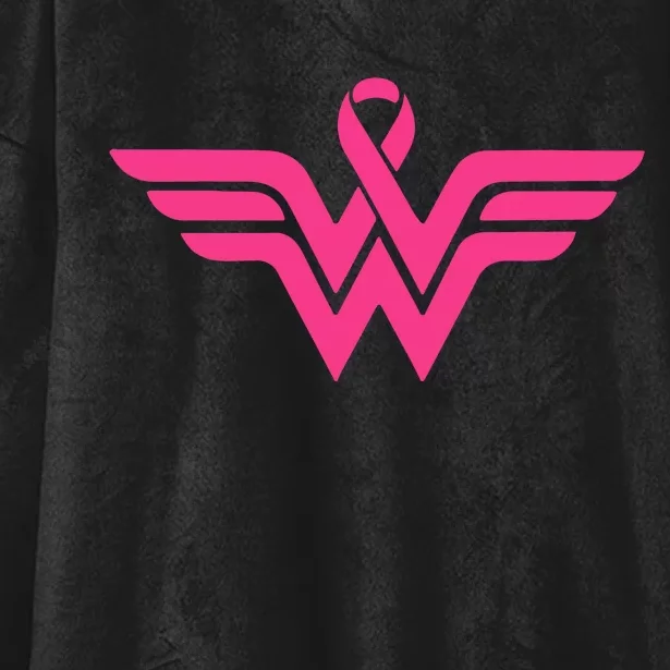 Breast Cancer Superhero Ribbon Logo Hooded Wearable Blanket