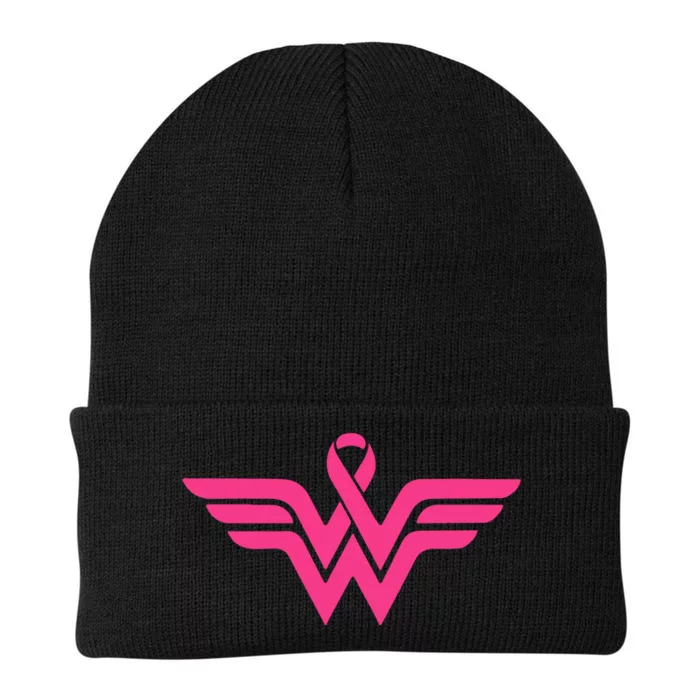 Breast Cancer Superhero Ribbon Logo Knit Cap Winter Beanie