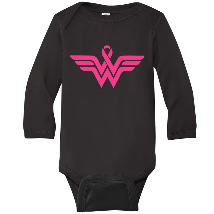 Breast Cancer Superhero Ribbon Logo Baby Long Sleeve Bodysuit