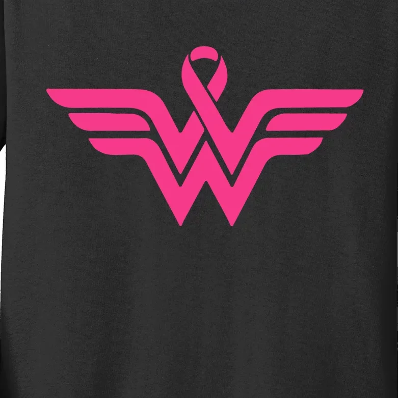 Breast Cancer Superhero Ribbon Logo Kids Long Sleeve Shirt