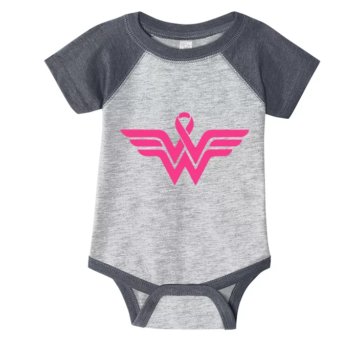 Breast Cancer Superhero Ribbon Logo Infant Baby Jersey Bodysuit