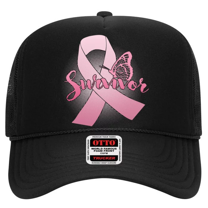 Breast Cancer Survivor Butterfly High Crown Mesh Trucker Hat