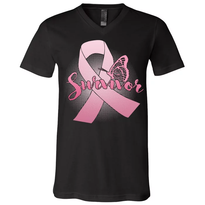 Breast Cancer Survivor Butterfly V-Neck T-Shirt