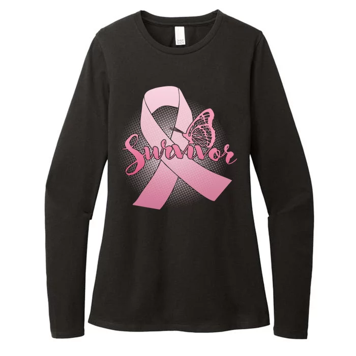 Breast Cancer Survivor Butterfly Womens CVC Long Sleeve Shirt