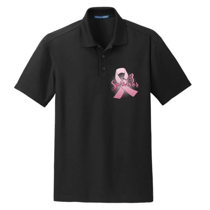 Breast Cancer Survivor Butterfly Dry Zone Grid Performance Polo