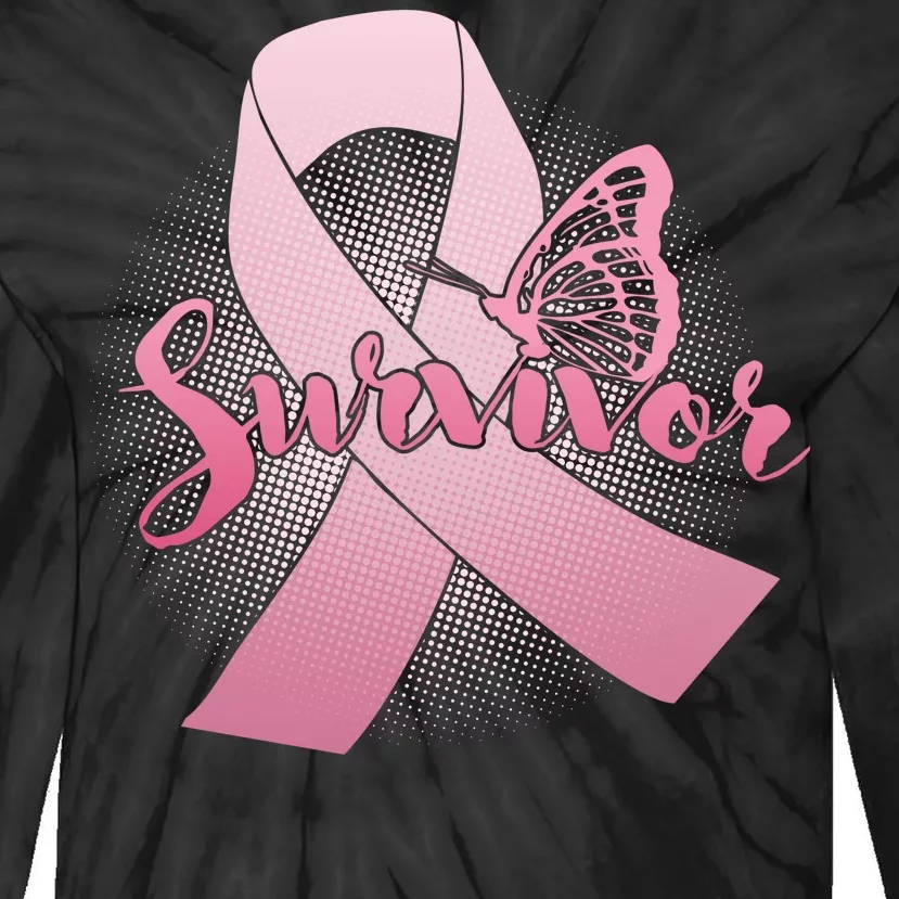 Breast Cancer Survivor Butterfly Tie-Dye Long Sleeve Shirt