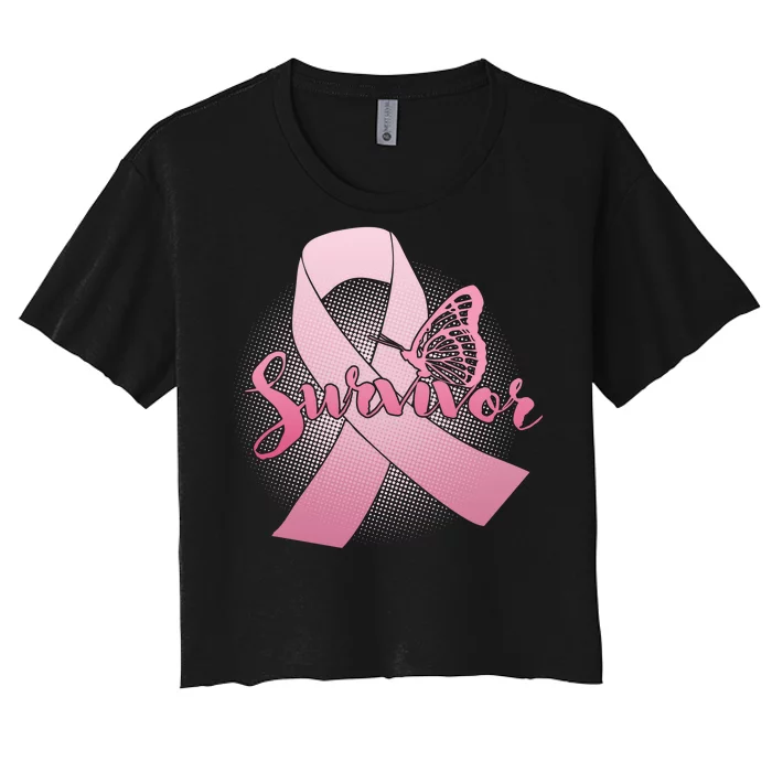 Breast Cancer Survivor Butterfly Women's Crop Top Tee