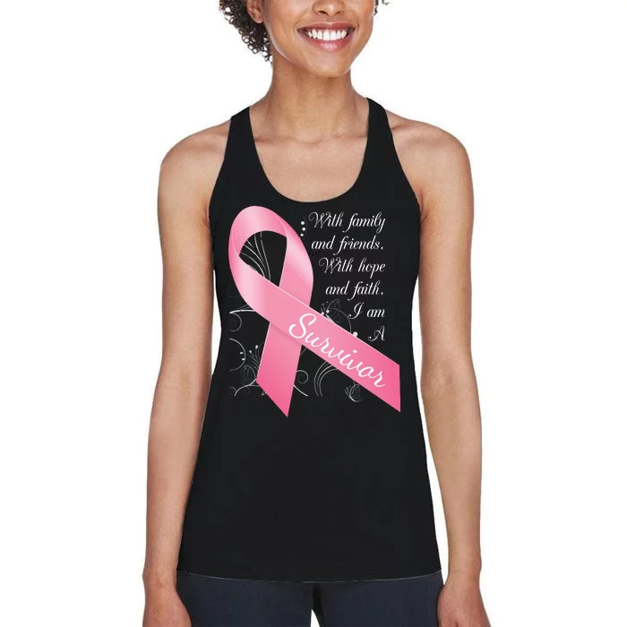 Breast Cancer Survivor Family Friends Hope Faith Women's Racerback Tank